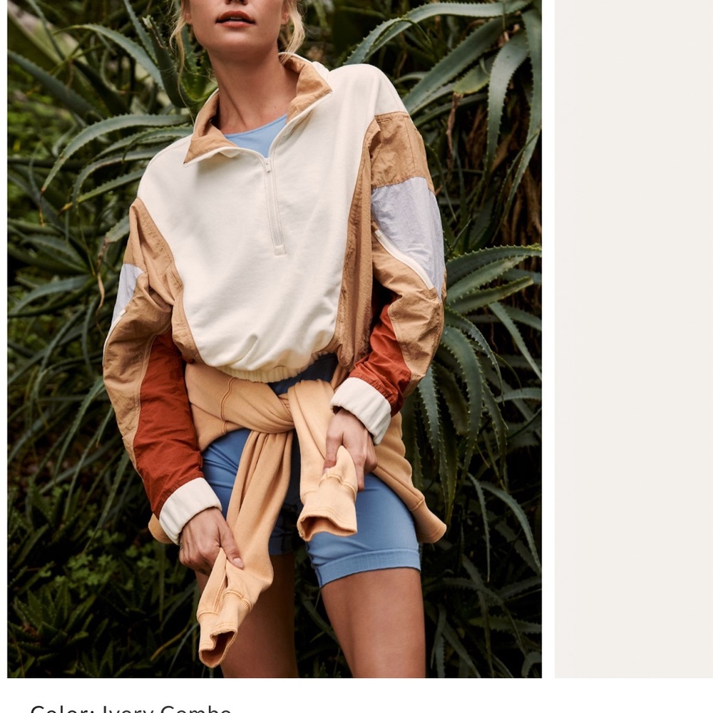 Free People Colorblock Half-Zip Pullover Jacket in Ivory, Tan & Rust